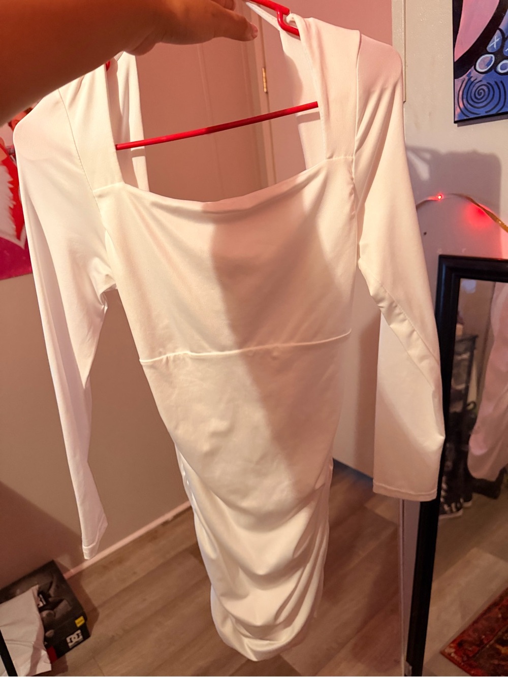 Amazon White Long Sleeve Square Neck Bodycon Dress